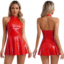 Load image into Gallery viewer, GlossLeather Dress Latex Halter Sleeveles