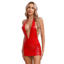 Load image into Gallery viewer, GlossLeather Dress Latex Halter Sleeveles