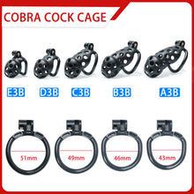 Lade das Bild in den Galerie-Viewer, Black Hole Mamba Chastity Cage Kit 1.77 To 4.13 Inches dimensions showing 51mm, 49mm, 46mm