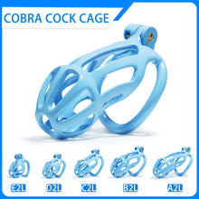Lade das Bild in den Galerie-Viewer, Blue Stripe Mamba Chastity Cage Kit 1.77 To 4.13 Inches feature details graphic 1