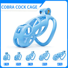 Lade das Bild in den Galerie-Viewer, Blue Mamba Chastity Cage Kit (1.77 - 4.13 inches) with feature details graphic 1