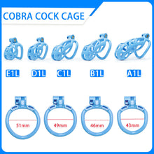 Lade das Bild in den Galerie-Viewer, Blue Mamba Chastity Cage Kit (1.77 - 4.13 inches) with dimensions showing 51mm, 49mm, 46mm