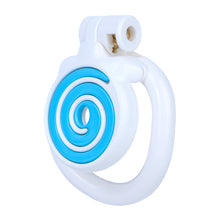 Load image into Gallery viewer, Blue and white Candy Heart Flat Chastity Cage front angle