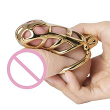 Load image into Gallery viewer, Gold Stainless Steel Cobra Chastity Cage