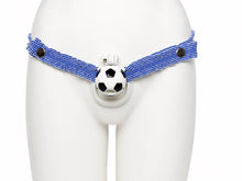 Charger l'image dans la galerie, Blue Houndstooth elastic support strap shown from the front on a display mannequin; cage not included