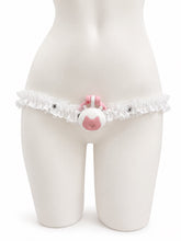 Charger l'image dans la galerie, White Lace elastic support strap shown from the front on a display mannequin; cage not included