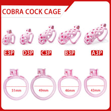 Lade das Bild in den Galerie-Viewer, Pink Hole Mamba Chastity Cage Kit 1.77 To 4.13 Inches dimensions showing 51mm, 49mm, 46mm