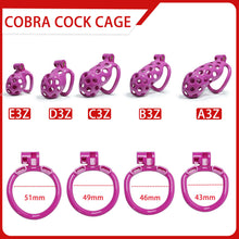 Lade das Bild in den Galerie-Viewer, Purple Hole Mamba Chastity Cage Kit 1.77 To 4.13 Inches dimensions showing 51mm, 49mm, 46mm