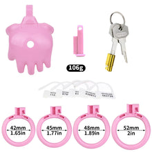 Load image into Gallery viewer, The Hand of Desire Holding Chastity Cage - pink cage