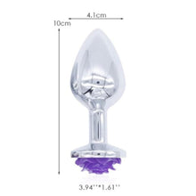 Load image into Gallery viewer, Purple Rose Metal Butt Plug and Vibrator BDSM