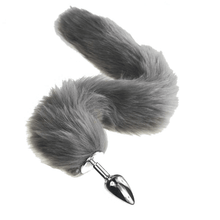 Load image into Gallery viewer, Furry Gray Cat Tail Butt Plug 16 Inches Long BDSM