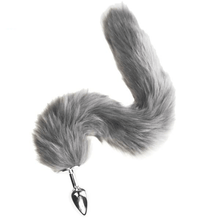 Load image into Gallery viewer, Furry Gray Cat Tail Butt Plug 16 Inches Long BDSM