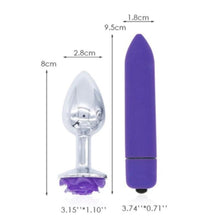 Load image into Gallery viewer, Purple Rose Metal Butt Plug and Vibrator BDSM