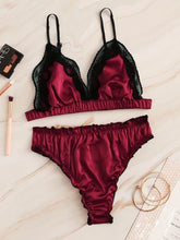 Load image into Gallery viewer, Sissy lingerie three-point sexy lace bra panty set product view