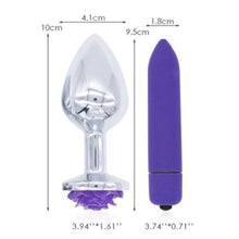 Load image into Gallery viewer, Purple Rose Metal Butt Plug and Vibrator BDSM