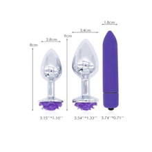 Load image into Gallery viewer, Purple Rose Metal Butt Plug and Vibrator BDSM