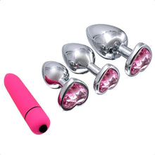Load image into Gallery viewer, Pink Jewel Heart-Shaped Butt Plug With Vibrator BDSM