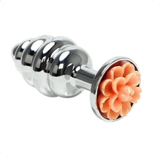 Load image into Gallery viewer, Shiny Ribbed Flower Metal Butt Plug