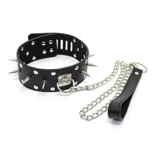 Charger l'image dans la galerie, Collier barbelé en cuir noir avec laisse