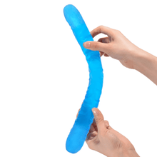 Lade das Bild in den Galerie-Viewer, Gerippter doppelseitiger 13-Zoll-Dildo in Blau für BDSM