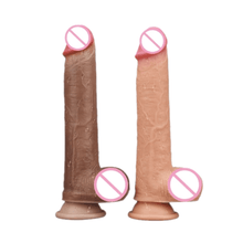 Charger l'image dans la galerie, Gode double couche de 9 pouces ressemblant à de la peau avec ventouse