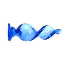 Load image into Gallery viewer, Blue Crystal Spiral Glass Dildo