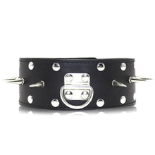 Charger l'image dans la galerie, Collier barbelé en cuir noir avec laisse