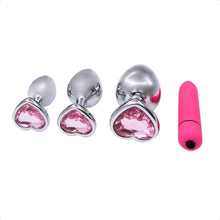 Load image into Gallery viewer, Pink Jewel Heart-Shaped Butt Plug With Vibrator BDSM