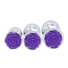 Load image into Gallery viewer, Purple Rose Metal Butt Plug and Vibrator BDSM