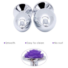 Load image into Gallery viewer, Purple Rose Metal Butt Plug and Vibrator BDSM