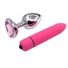 Load image into Gallery viewer, Pink Jewel Heart-Shaped Butt Plug With Vibrator BDSM