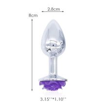 Load image into Gallery viewer, Purple Rose Metal Butt Plug and Vibrator BDSM