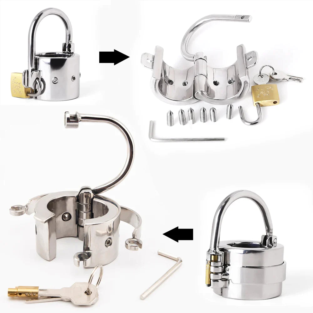 Edelstahl Ball Stretcher Penisring Mit Stacheln Hodengewicht & Chastity Lock Verstellbar Edelstahl Ball Stretcher Penisring Mit Stacheln Hodengewicht & Chastity Lock Verstellbar