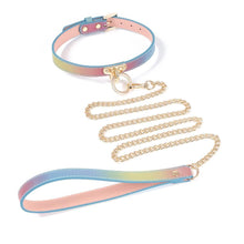 Charger l'image dans la galerie, Collier fantaisie licorne arc-en-ciel et doré avec laisse