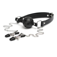 Load image into Gallery viewer, BDSM Black Ball Gag Nipple Clamp