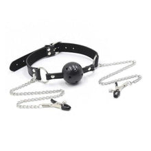 Load image into Gallery viewer, BDSM Black Ball Gag Nipple Clamp