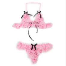 Lade das Bild in den Galerie-Viewer, Sexy rosa Spitzen-Bikini-Dessous-Set