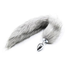 Load image into Gallery viewer, Furry Gray Cat Tail Butt Plug 16 Inches Long BDSM