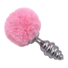 Load image into Gallery viewer, Pink Ribbed-Contoured Bunny Tail Butt Plug BDSM