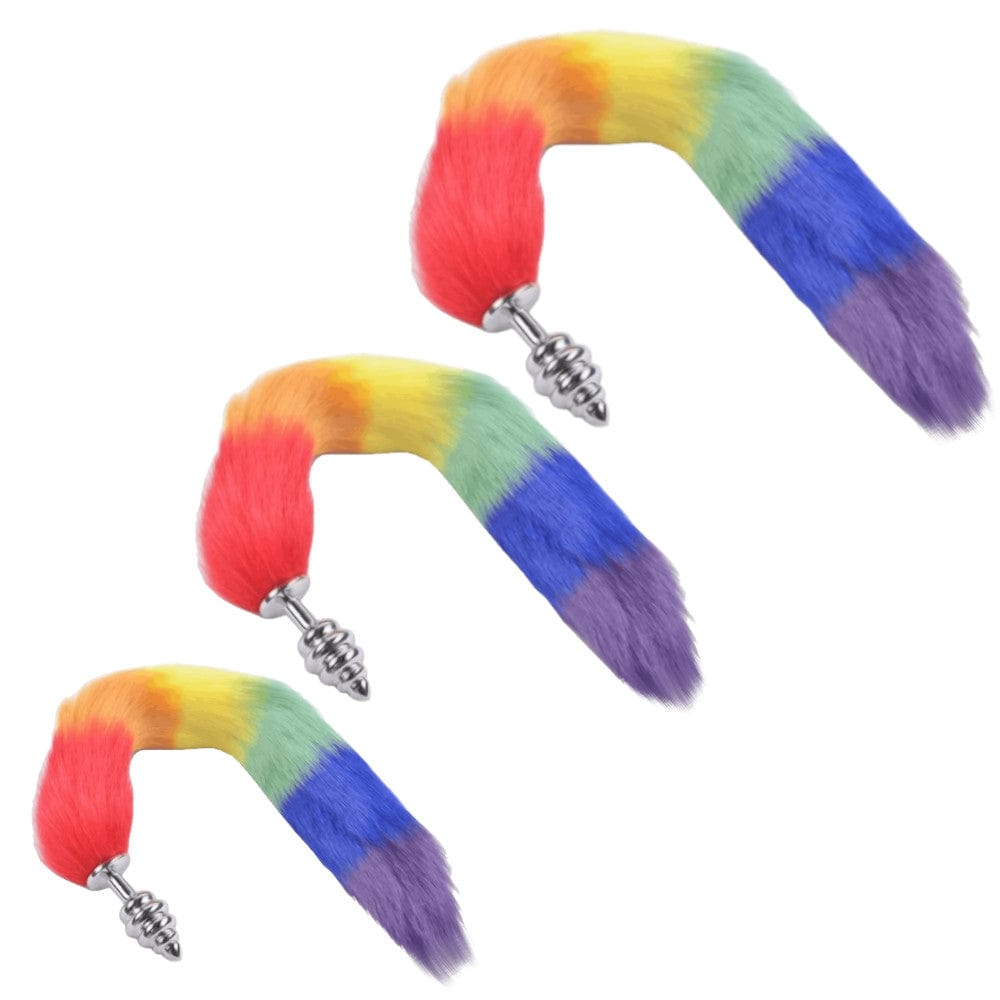 Rainbow-Colored Metallic Tail Butt Plug BDSM sissyloving Rainbow-Colored Metallic Tail Butt Plug BDSM sissyloving