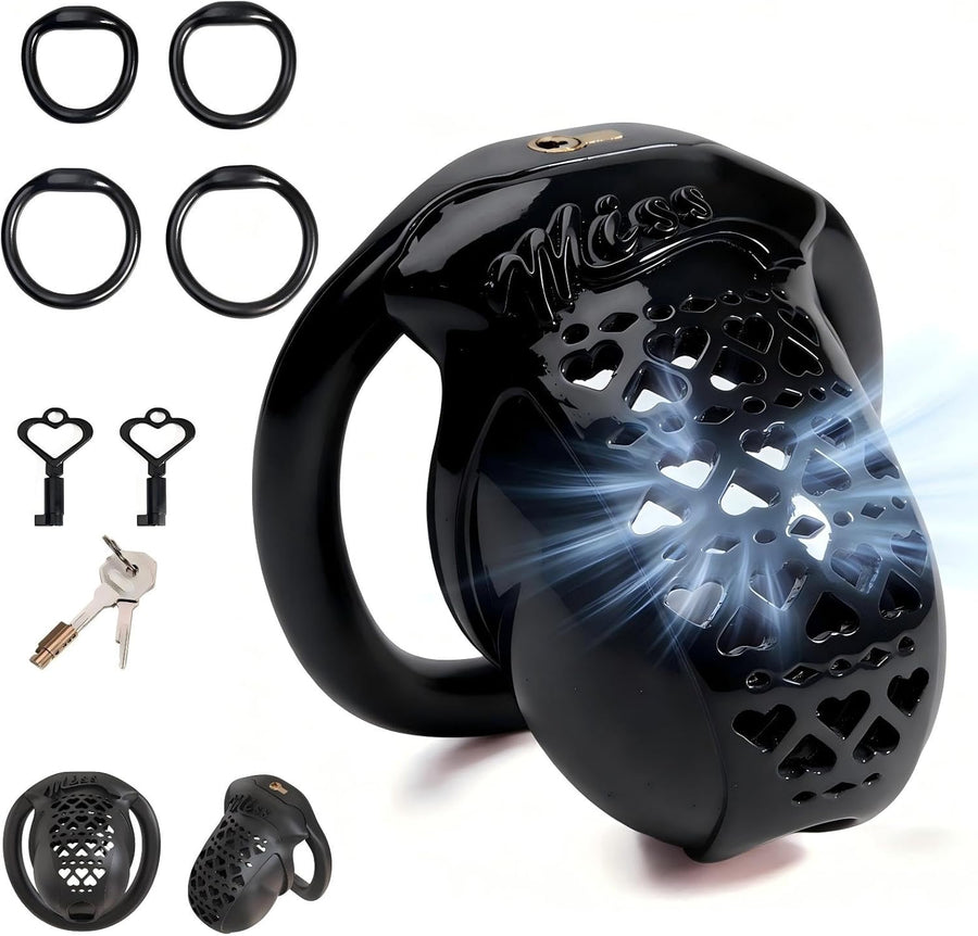 Sissy Chastity Cage with 4 Ring Sizes size guide, gallery view 7