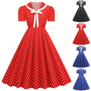 V Neck Polka Dot Printed Vintage Dresses