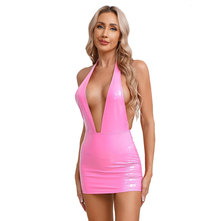 GlossLeather Dress Latex Halter Sleeveles, gallery view 2