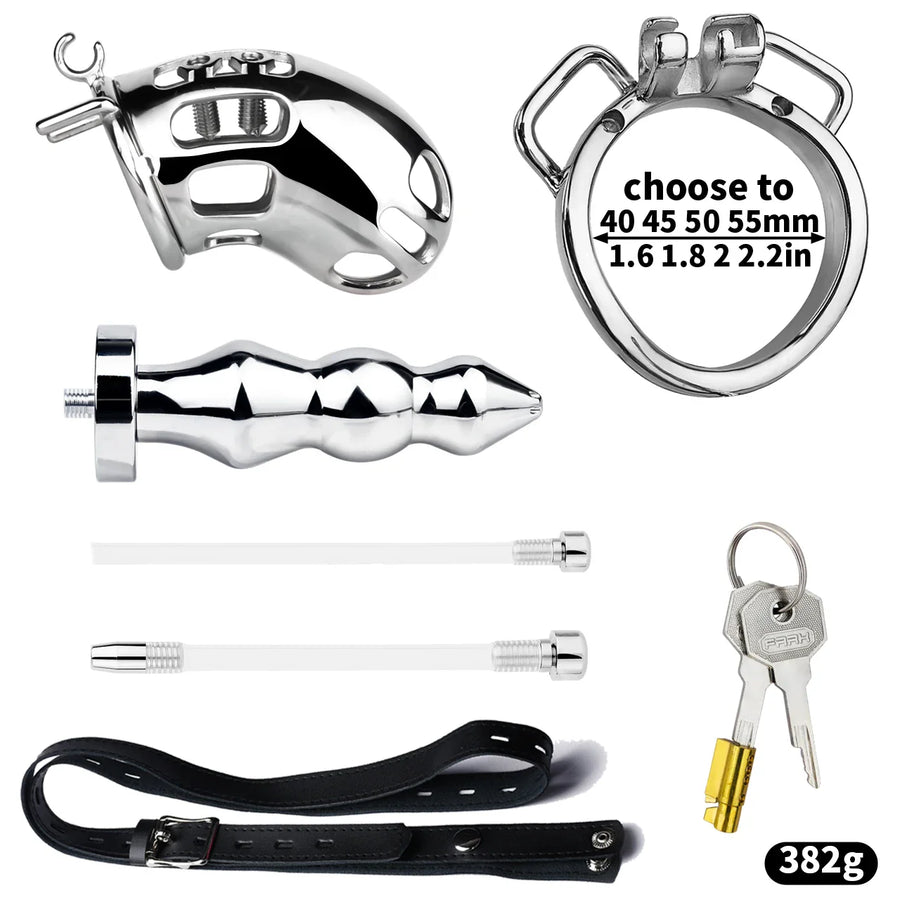Metal Botted Male Chastity Cage with Belt, gallery view 12
