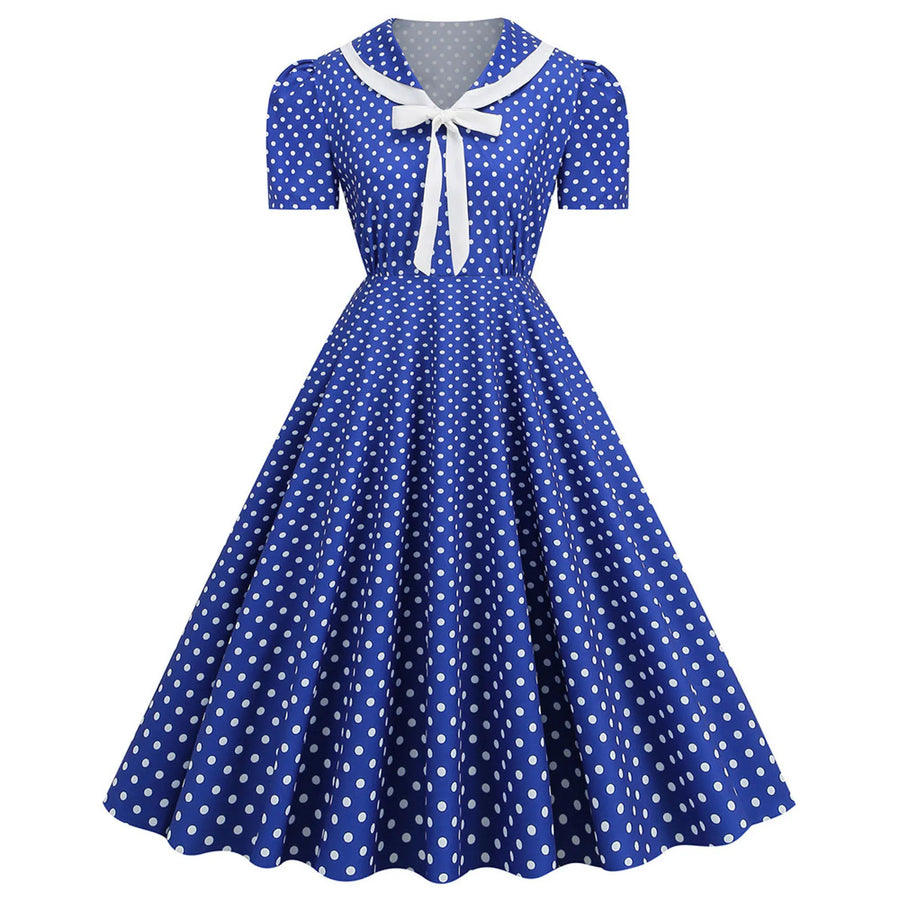 V Neck Polka Dot Printed Vintage Dresses, gallery view 7