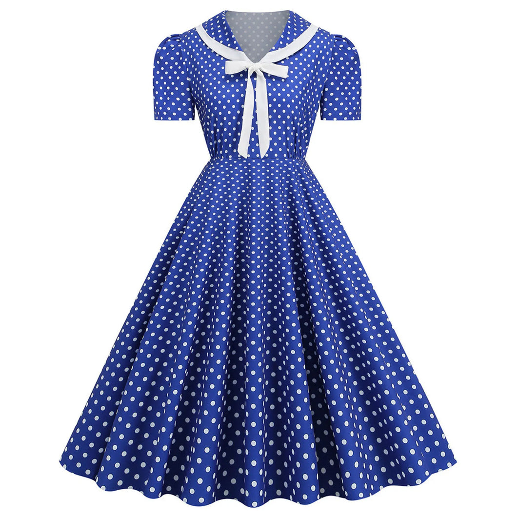 V Neck Polka Dot Printed Vintage Dresses