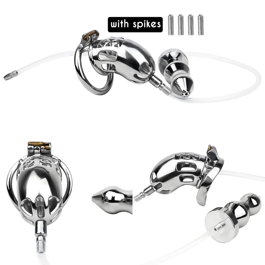 Spiked Male Chastity Cage with Anal Plug, gallery view 6