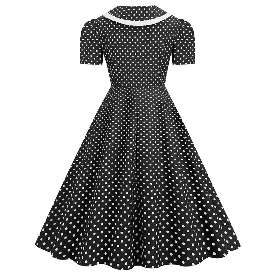 V Neck Polka Dot Printed Vintage Dresses, gallery view 6