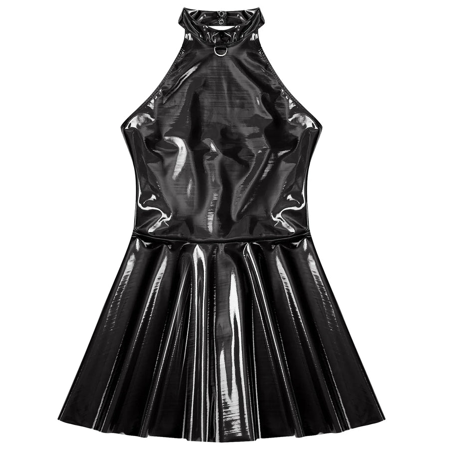 GlossLeather Dress Latex Halter Sleeveles, gallery view 9