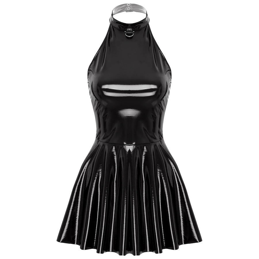 GlossLeather Dress Latex Halter Sleeveles, gallery view 7